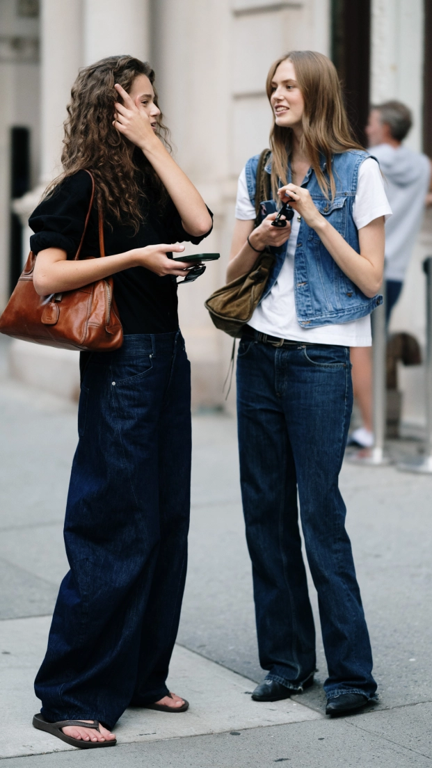 Modelo con jeans rectos durante la semana de la moda de Nueva York en septiembre 2026
