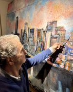 El artista español Eduardo Chillida Belzunce junto a su obra 'Siempre adelante' para la muestra Ground Zero 360