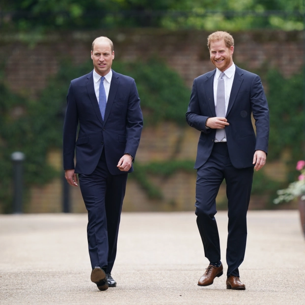 Prince William Duke of Cambridge and Prince Henry Duke of Sussex during a inauguration of statue of their mother Diana, Princess of Wales, at Kensington Palace, London, on what would have been her 60th birthday. Picture date: Thursday July 1, 2021.