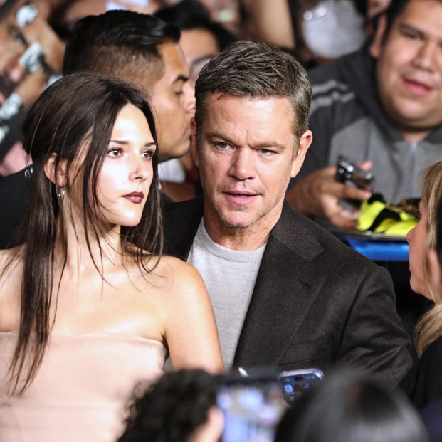 Matt Damon y su hija Isabella en el evento de promoción de Animales
